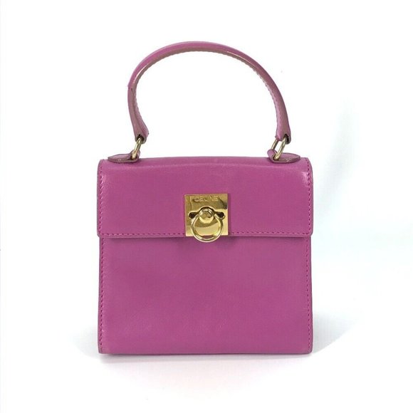 CELINE Bag mini vintage bag Hand Bag Leather Purple Based/Gold - Picture 1 of 16